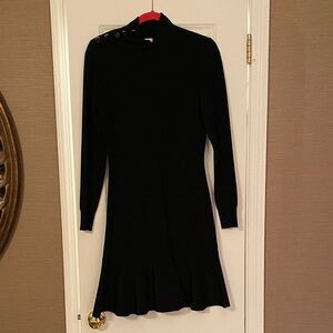 Veronica Beard Black Long Sleeve Knit Dress with Button Shoulder